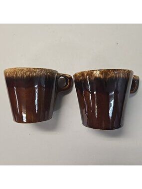 Set Of 2 Vintage Hull Pottery Brown Drip Glaze Coffee Mugs Oven Proof USA Cups
